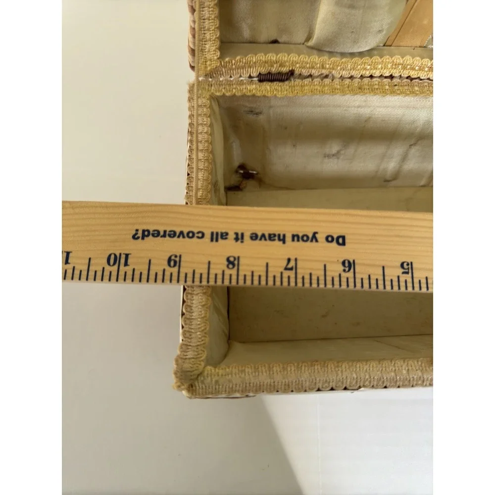 Vintage Sewing Basket Notions Box Woven Decorative Trinket Storage Used Grandma